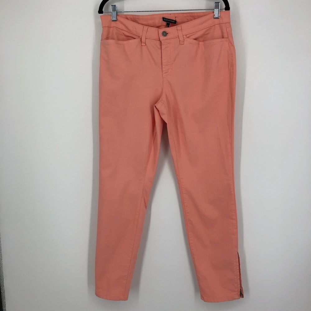 Eileen Fisher Jeans‎ Womens 10 Peach Organic Cotton Stretch Straight Coral Coast